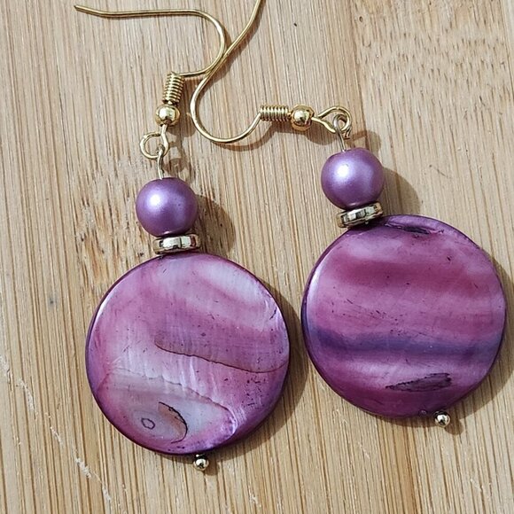 Hand Crafted Drop Pierced Earrings Purple Violet Beads - Picture 4 of 6